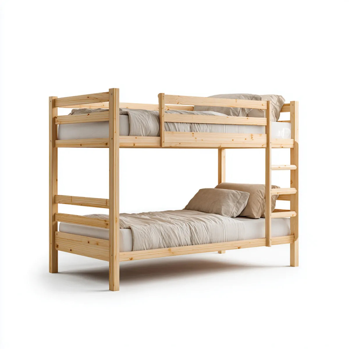 Letto a castello matrimoniale in pino massello naturale 140 x 200 cm e 90 x 200 cm con scala