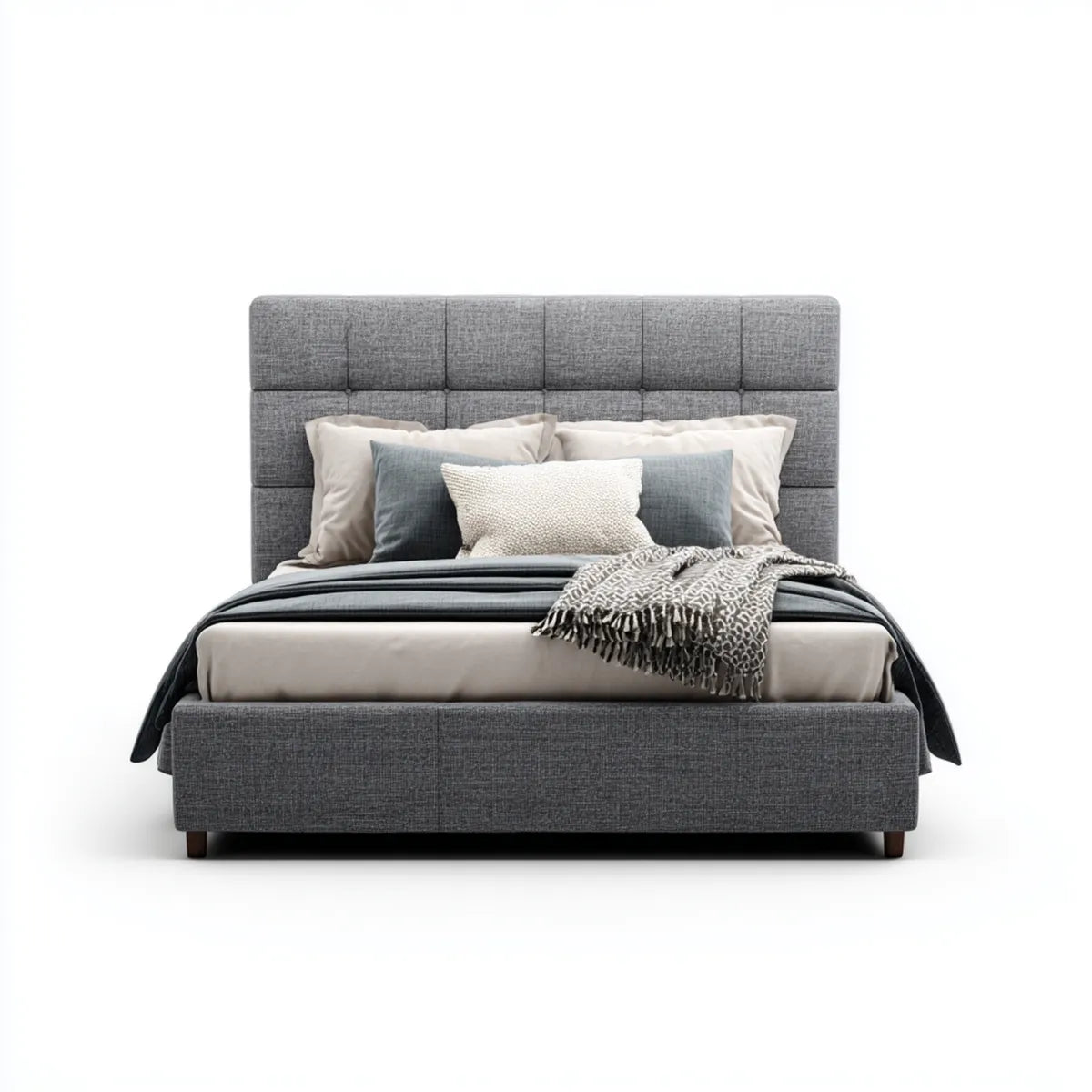 Letto matrimoniale imbottito grigio 160 x 200 cm in poliestere rettangolare