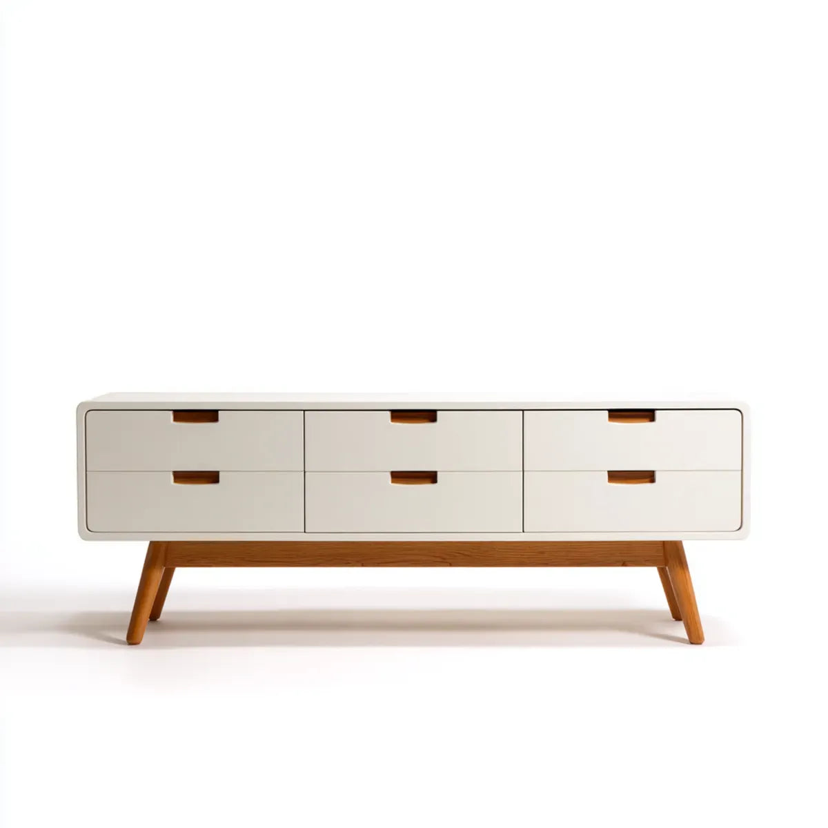 Mobile TV con 6 cassetti bianco e noce in MDF e legno massello 160 x 40 x 75 cm rettangolare
