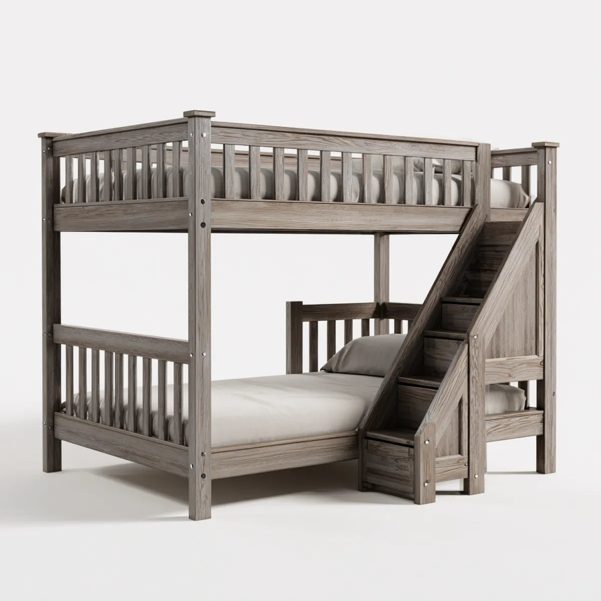 Letto a castello per bambini grigio 90 x 190 cm in legno massello di pino con scala laterale
