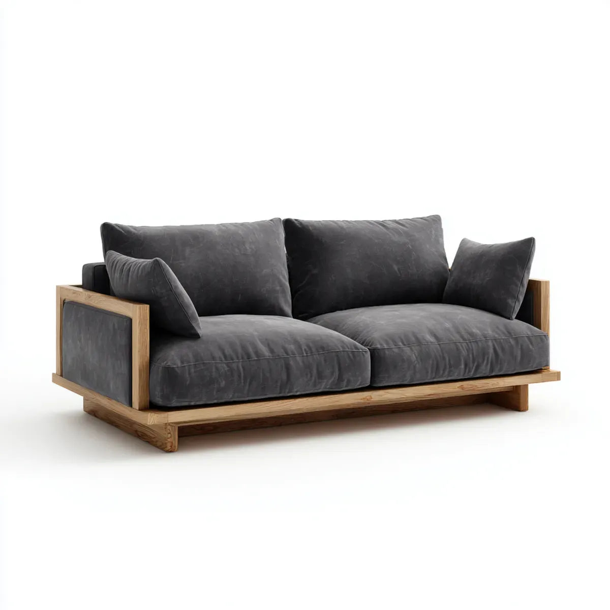 Divano 3 posti grigio antracite con struttura in pino massello 220 x 95 x 78 cm rettangolare