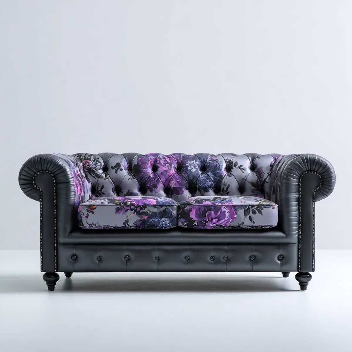 Divano 2 posti Chesterfield nero e viola 180 x 90 x 75 cm in pelle sintetica PU e poliestere rettangolare