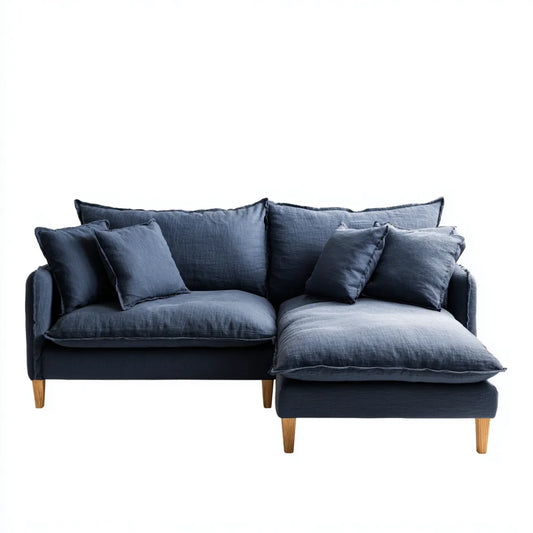 Divano angolare con chaise longue destra blu navy 230 x 155 x 85 cm in poliestere a L