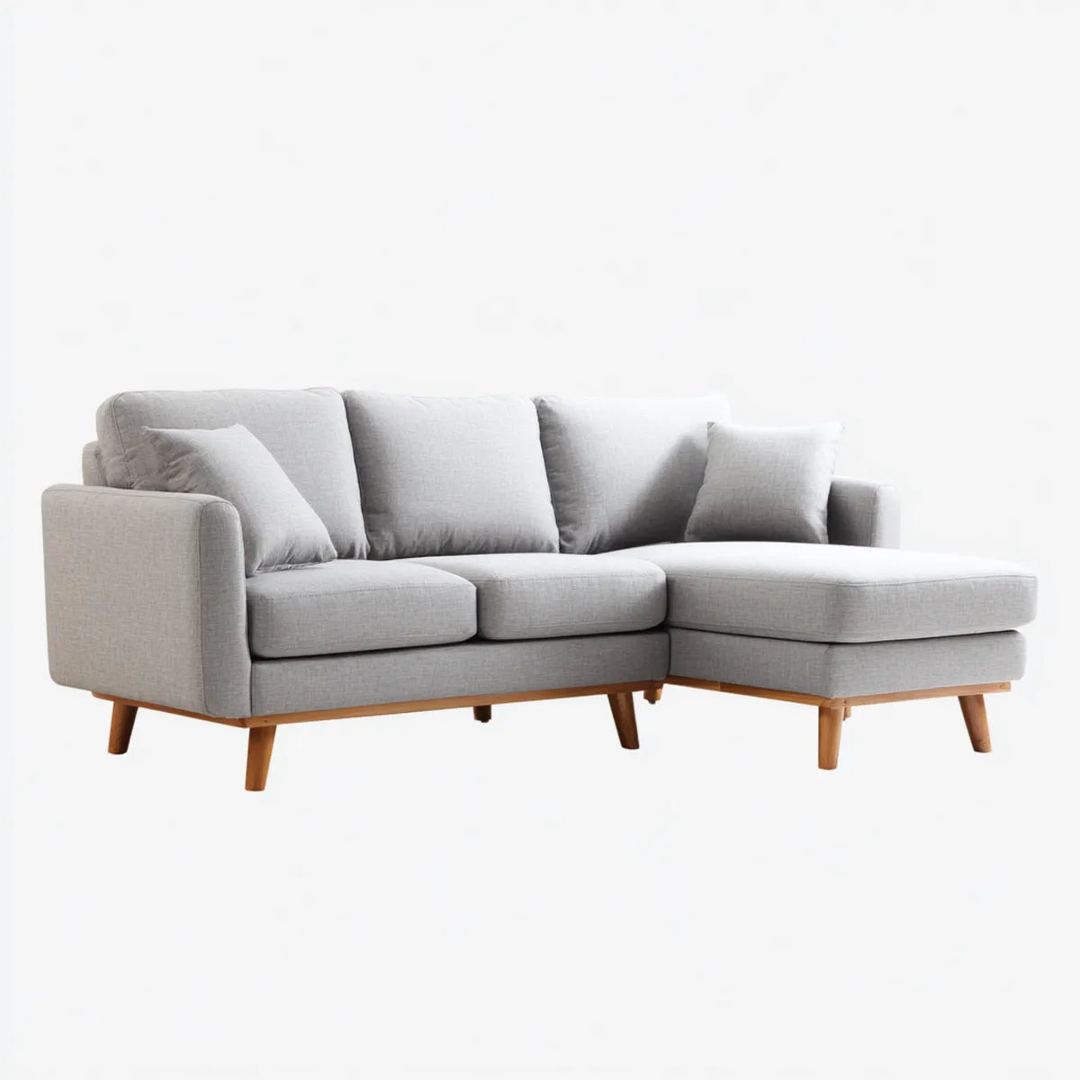 Divano angolare con chaise longue grigio chiaro in poliestere 230 x 150 x 85 cm a L