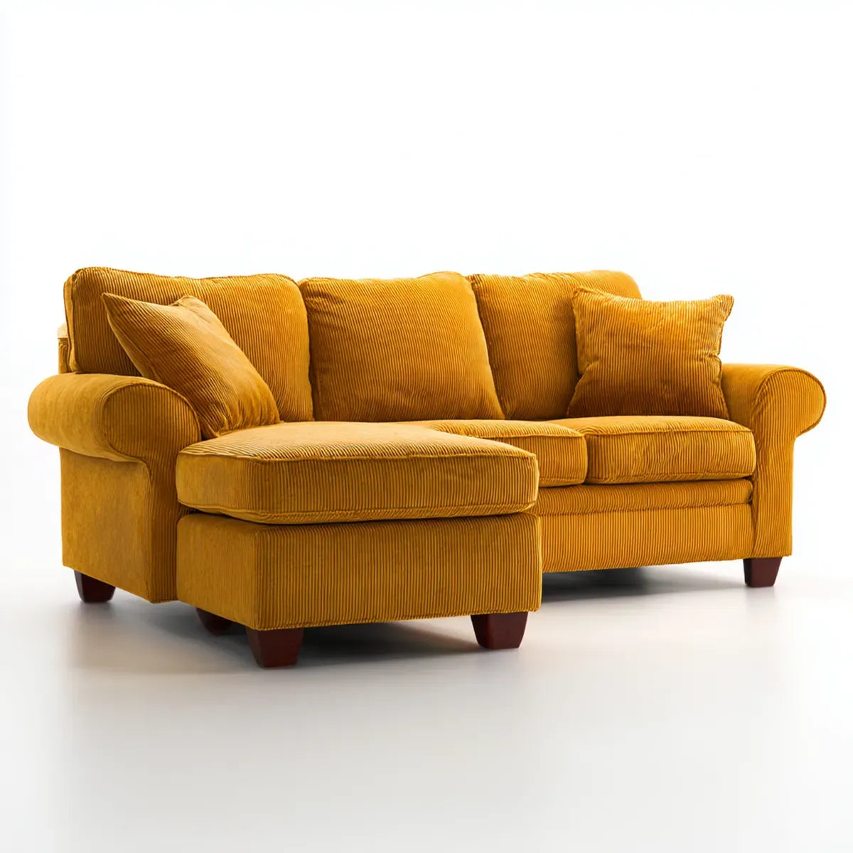 Divano angolare 3 posti con chaise longue sinistra senape in velluto a coste di poliestere 230 x 150 x 90 cm