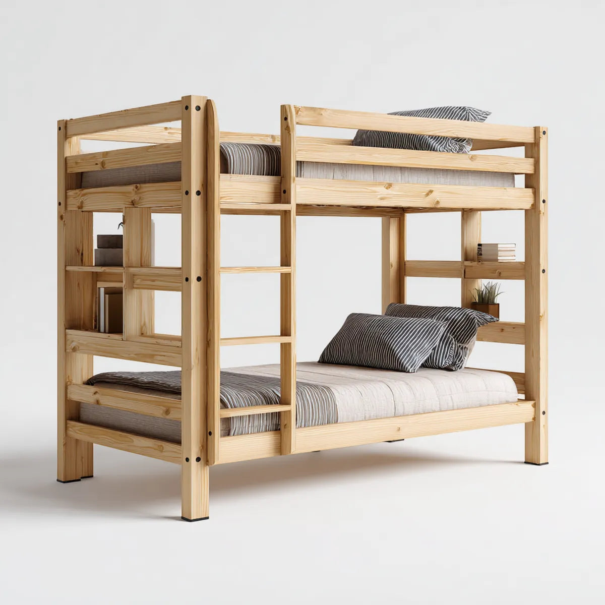 Letto a castello con letto superiore singolo e letto inferiore una piazza e mezza naturale 208 x 128 x 160 cm in pino massello rettangolare