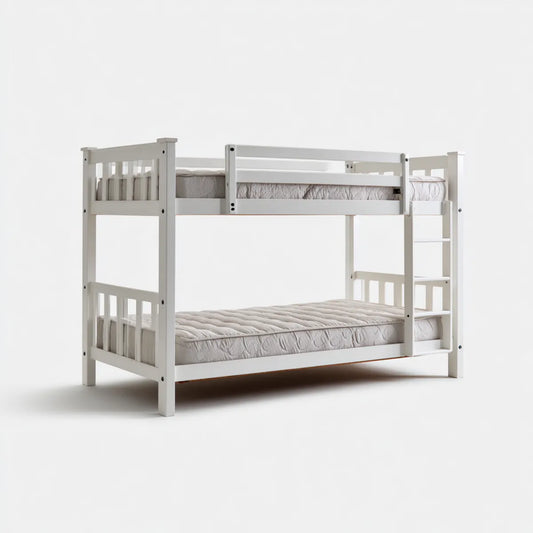 Letto a castello per bambini bianco 198 x 98 x 150 cm in legno massello di pino rettangolare