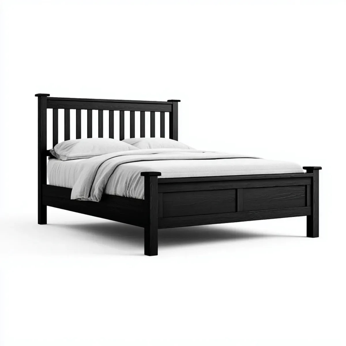 Letto matrimoniale nero 160 x 200 cm in legno massello di pino rettangolare