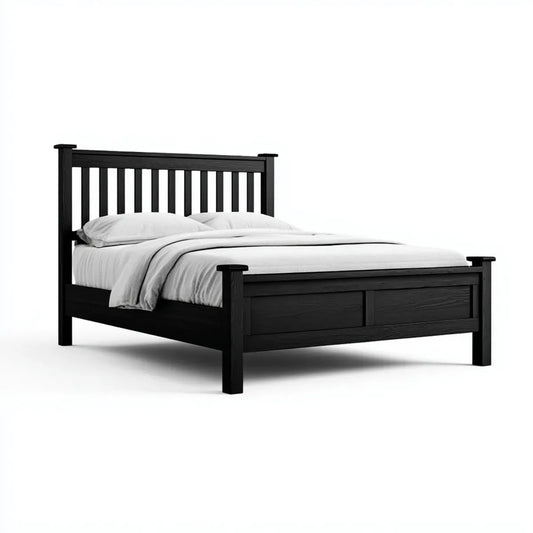 Letto matrimoniale nero 160 x 200 cm in legno massello di pino rettangolare