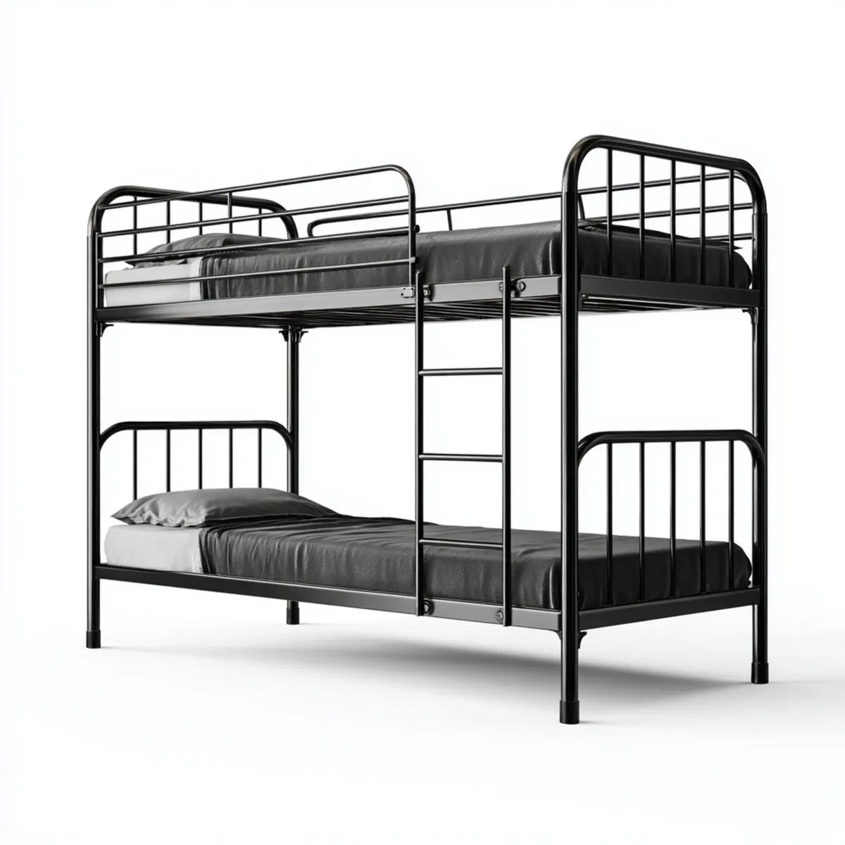 Letto a castello singolo nero in acciaio 90 x 190 cm con scala 198 x 96 x 160 cm