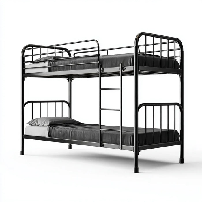 Letto a castello singolo nero in acciaio 90 x 190 cm con scala 198 x 96 x 160 cm