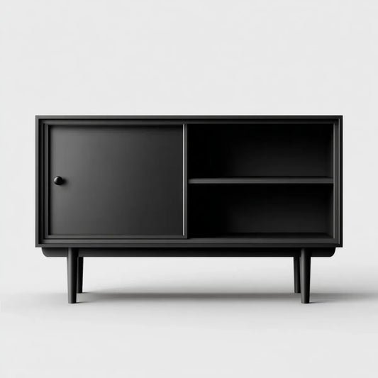 Mobile TV nero con anta scorrevole e ripiani in MDF 120 x 40 x 85 cm rettangolare