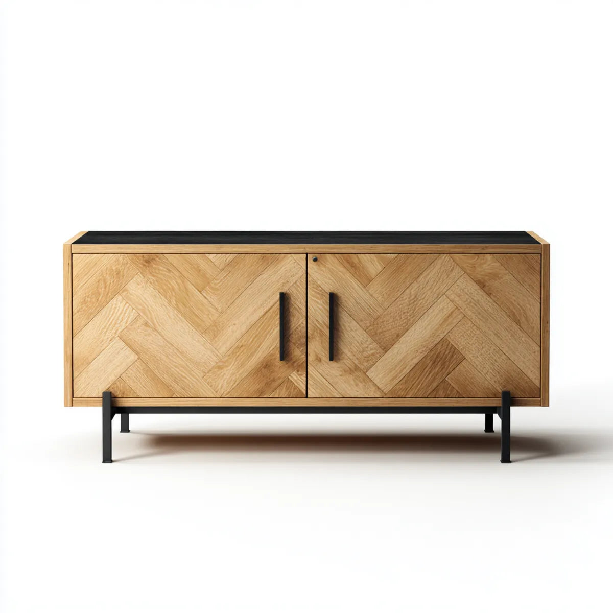 Credenza soggiorno a 2 ante rovere naturale e nero 160 x 40 x 76 cm MDF impiallacciato rovere rettangolare