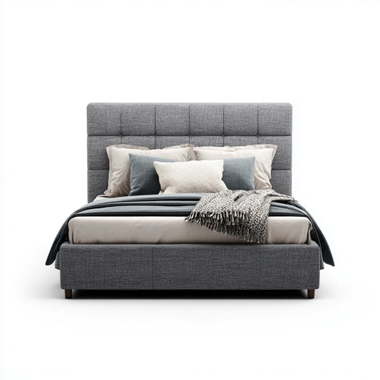 Letto matrimoniale imbottito grigio 160 x 200 cm in poliestere rettangolare