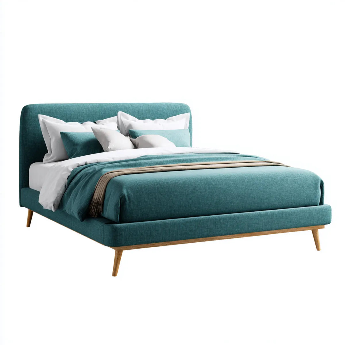 Letto matrimoniale imbottito verde petrolio 160 x 200 cm in poliestere con testiera arrotondata