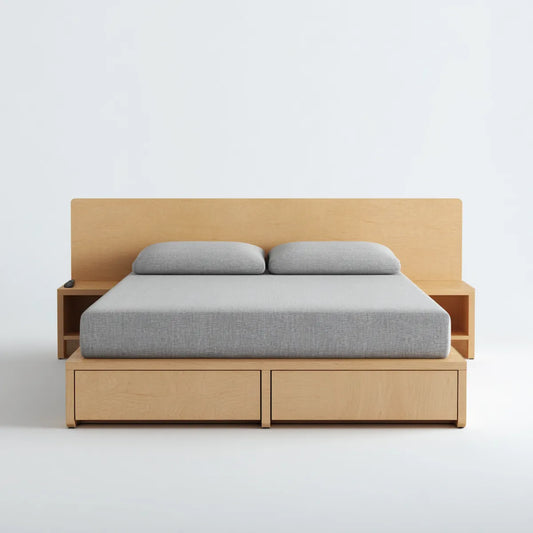 Letto matrimoniale contenitore naturale in compensato di betulla 160 x 200 cm rettangolare con cassetti e comodini integrati