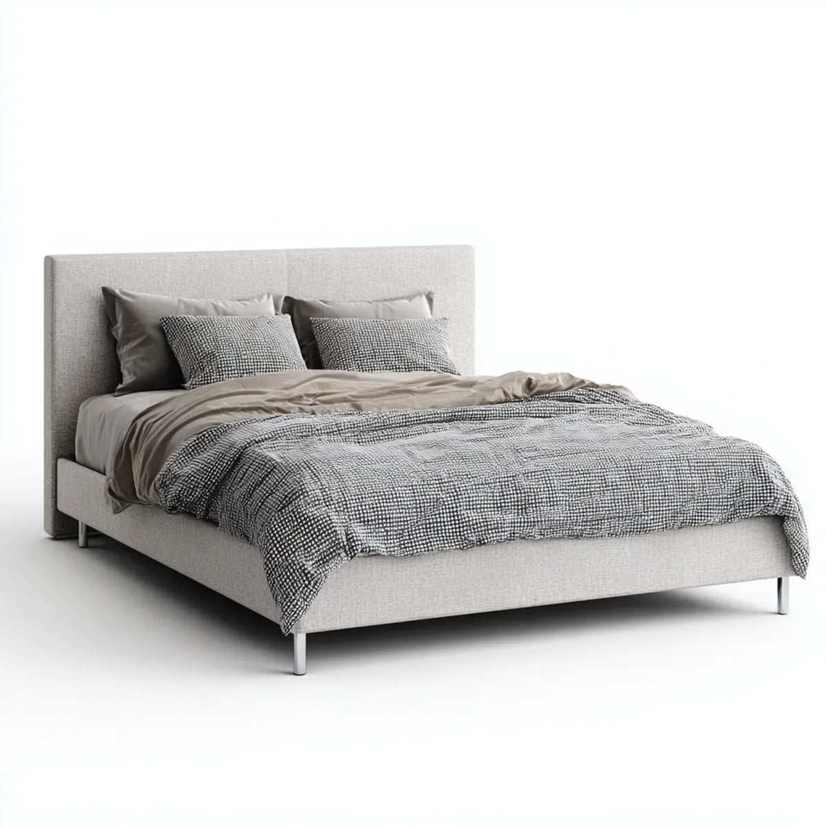 Letto matrimoniale imbottito grigio chiaro 160 x 200 cm in poliestere e legno ingegnerizzato rettangolare