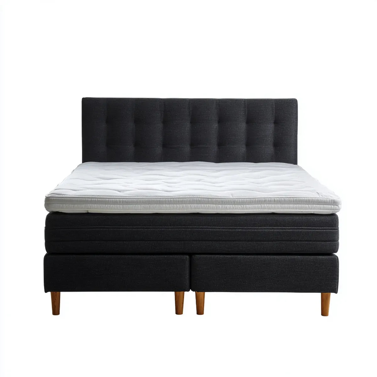Letto boxspring matrimoniale nero 180x200 cm in poliestere rettangolare con materasso