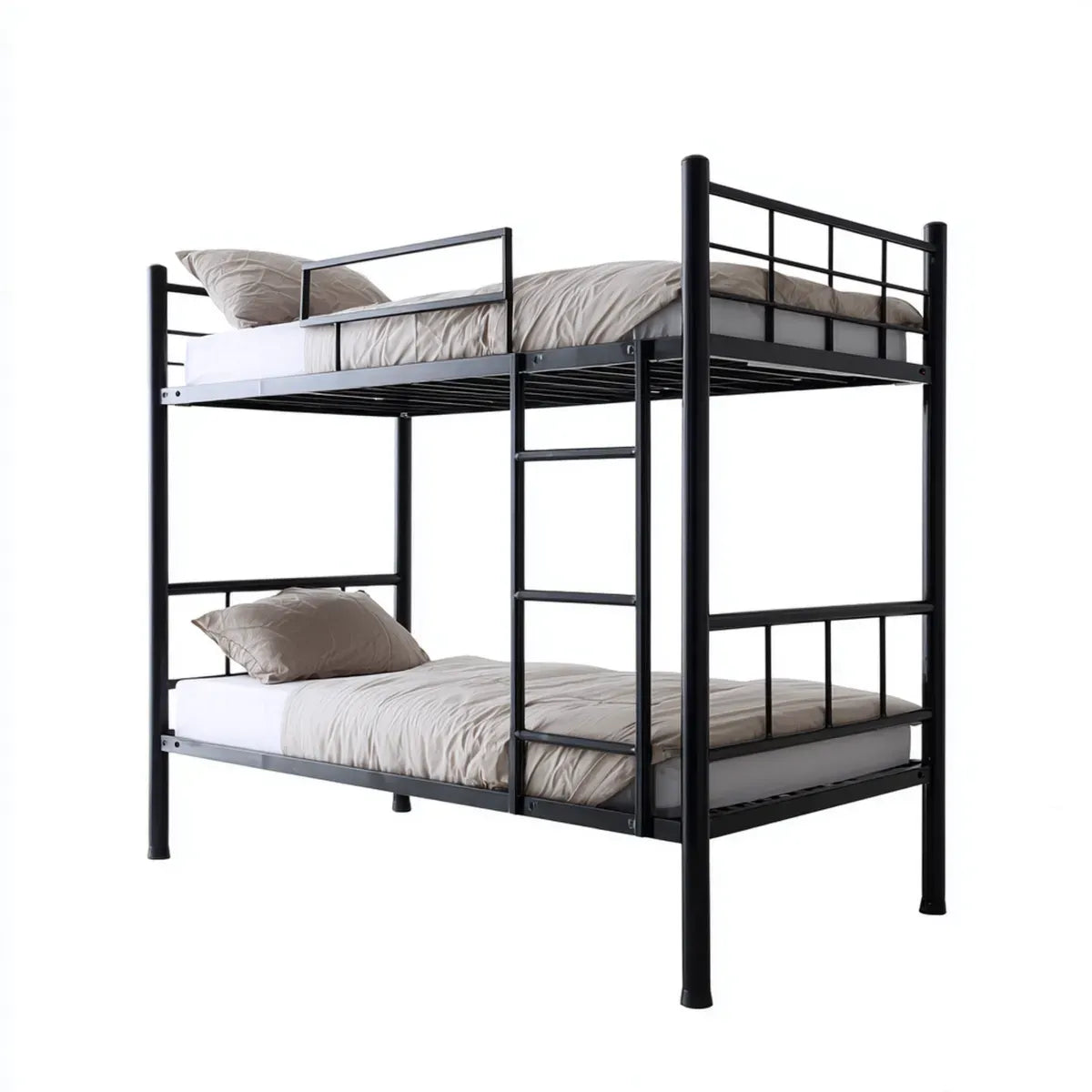 Letto a castello singolo nero in acciaio 90 x 190 cm con scala centrale