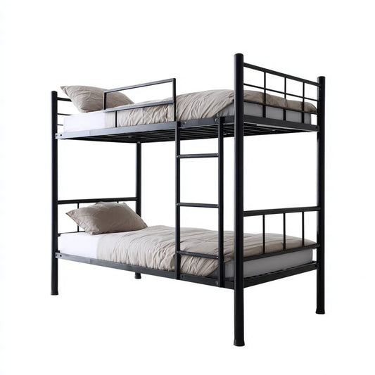 Letto a castello singolo nero in acciaio 90 x 190 cm con scala centrale