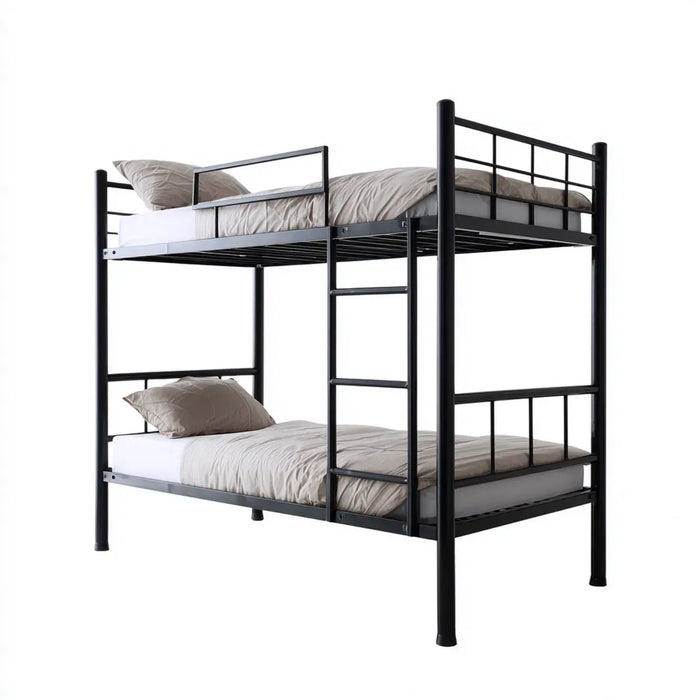 Letto a castello singolo nero in acciaio 90 x 190 cm con scala centrale